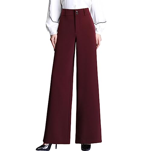 DISSA Damen Weite Hosen Dunkelrot Hohe Taille großen Größen Hose Frühling und Herbst Freizeit Business Hose Einfarbig Freizeithose,EU 40,P06 von DISSA