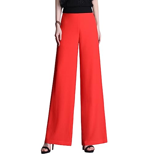 DISSA Damen Weite Hosen Orange Hohe Taille großen Größen Hose Dünne Sommer Chiffon Business Hose Einfarbig Freizeithose,EU 38,P17 von DISSA