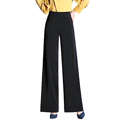 DISSA Damen Weite Hosen Schwarz Hohe Taille großen Größen Hose Frühling und Herbst Freizeit Business Hose Einfarbig Freizeithose,EU 34,P1003 von DISSA