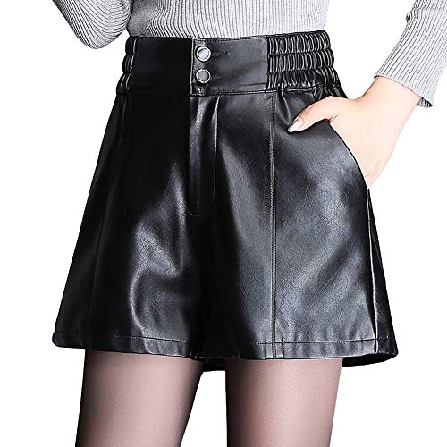 DISSA F7813 Damen Große Größe Hohe Taille Kunstleder Shorts Leder Kurze Hose,Schwarz,3XL von DISSA