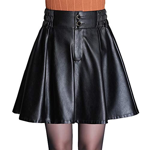 DISSA FS3026 Damen Kunstleder Rock Große Größe Plissee Mini Röcke Leder Rock,Schwarz,4XL von DISSA