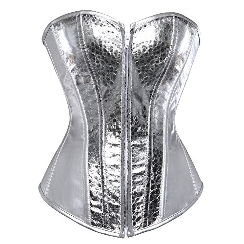 DISSA Kunstleder Front Zipper Damen Corsage Korsett mit G-String,Silber,L von DISSA