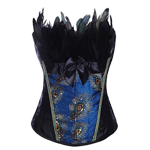 DISSA Pfau Pattern Damen Corsage Korsett mit G-String,Pfau,XL von DISSA