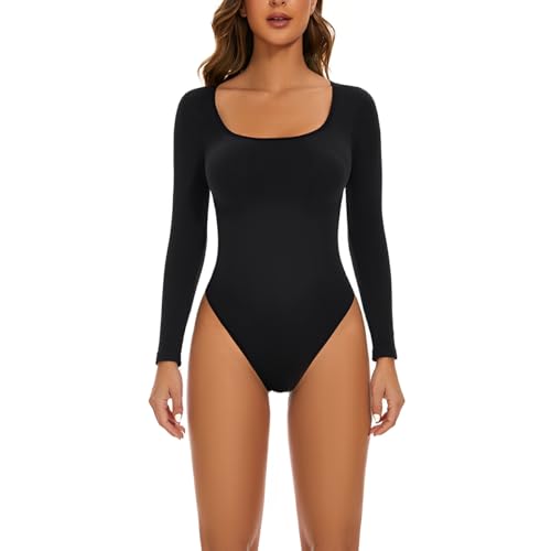 DISSA Shapewear Damen Bauchweg lange Ärmel Body Shaper Tanga Shaping Sculpting Bodyformer Rundhals Bodysuit Bauchweg Miederbody Stark Formend Elegant,Schwarz,XXL,SY75215 von DISSA