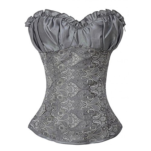 DISSA Strapless Jacquard Damen Corsage Korsett mit G-String,Grau,XL von DISSA