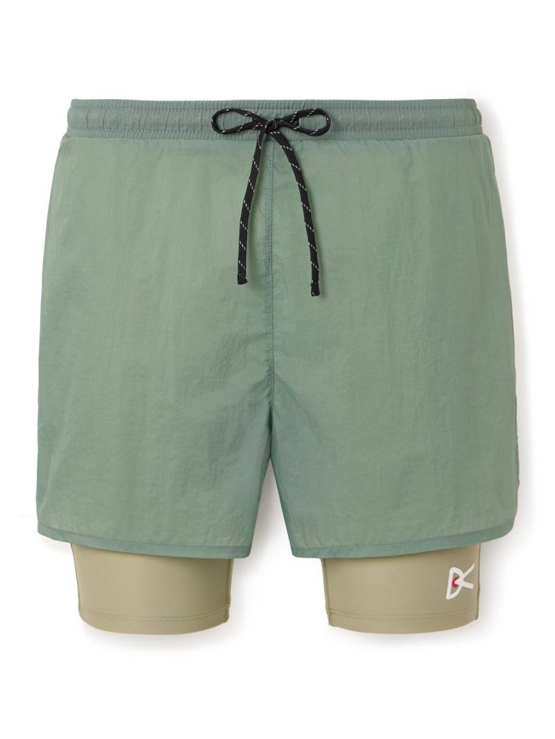 DISTRICT VISION - Straight-Leg Layered Logo-Print Stretch-Jersey and Shell Drawstring Shorts - Men - Green - S von DISTRICT VISION