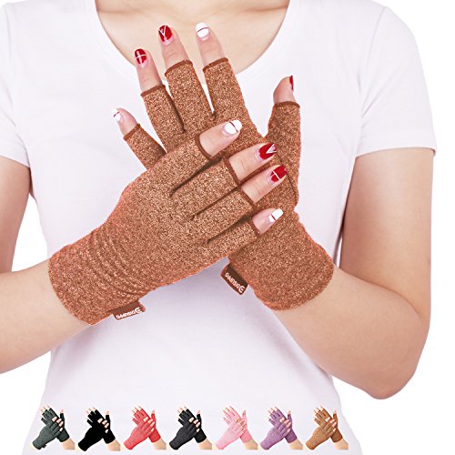 DISUPPO Arthritis Handschuhe – Rheumatische Arthritis Kompressionshandschuhe für Schmerzlinderung, Gaming Tippen, Fingerlose Handschuhe für Männer und Frauen (Braun, M) von DISUPPO