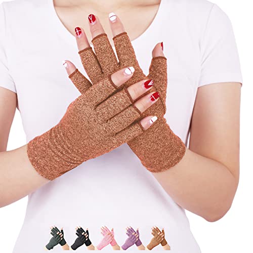 DISUPPO Arthritis Handschuhe – Rheumatische Arthritis Kompressionshandschuhe für Schmerzlinderung, Gaming Tippen, Fingerlose Handschuhe für Männer und Frauen (Braun, L) von DISUPPO