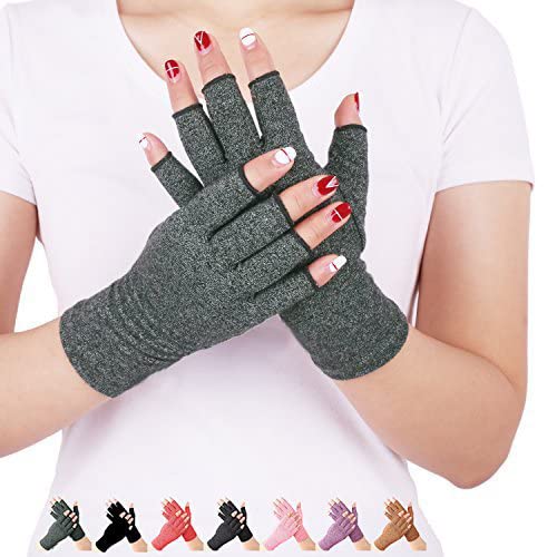 DISUPPO Arthritis Handschuhe – Rheumatische Arthritis Kompressionshandschuhe für Schmerzlinderung, Gaming Tippen, Fingerlose Handschuhe für Männer und Frauen (Grau, L) von DISUPPO