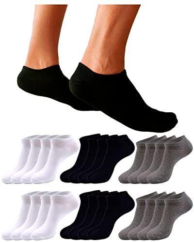 DIVABONNA 12 Paar Sneaker Socken Herren - Kurze Socken Sneakersocken Sportsocken Schwarz & Weiß & Grau Baumwolle (40-46, Schwarz & Weiß & Grau) von DIVABONNA