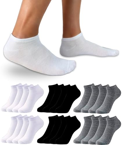 DIVABONNA 12 Paar Sneaker Socken Herren - Sneakersocken Kurze Socken Sportsocken Unisex Baumwolle Schwarz & Weiß & Grau (Modell:Knöchelsocken gemischtes Modell) von DIVABONNA