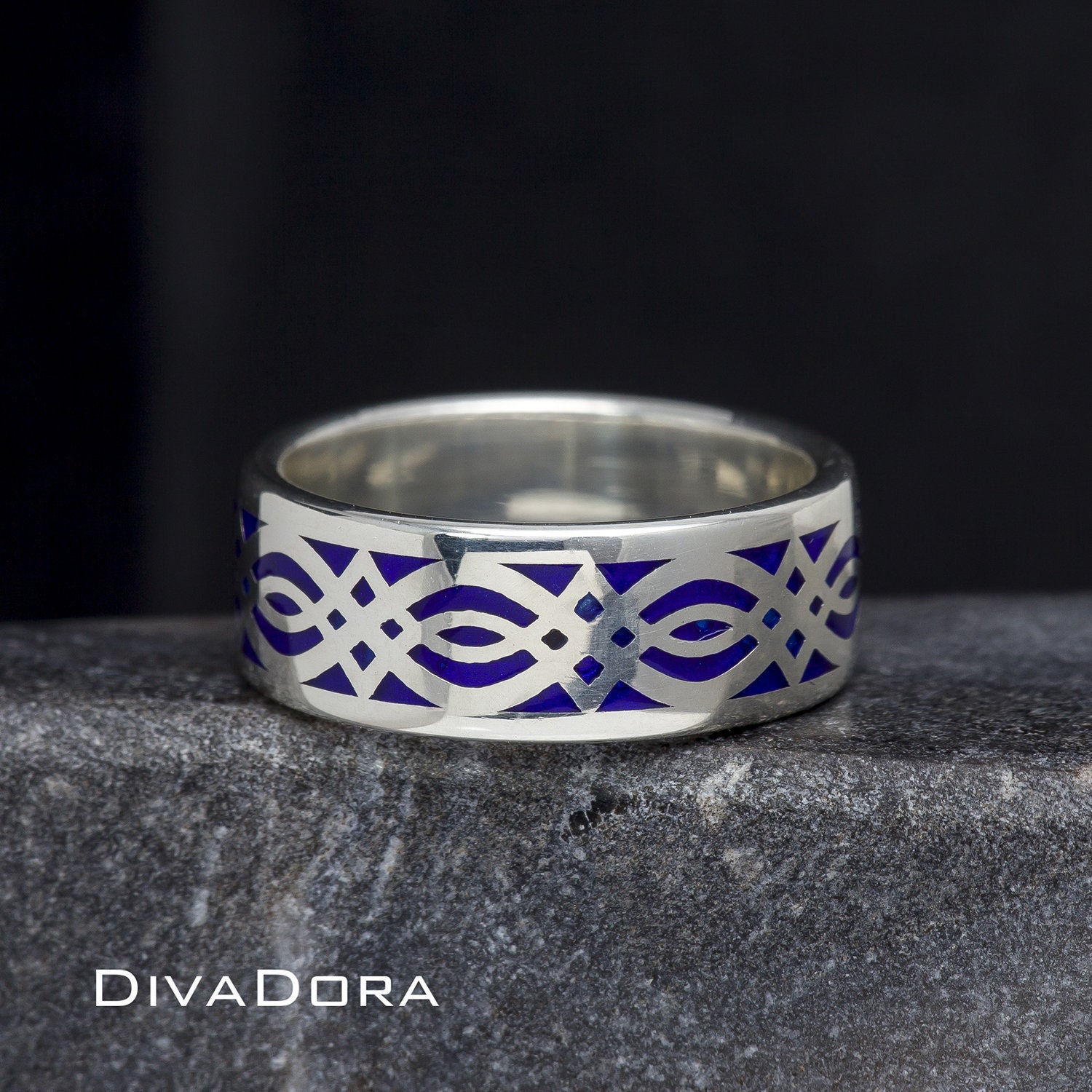 14K Solid Gold Ehering Mit Ihrer Wahl Der Emaille Farbe, Muster-Design, Jede Farbe Emaille, Anpassbar, Herrenring, Ara100-1 von DIVADORA