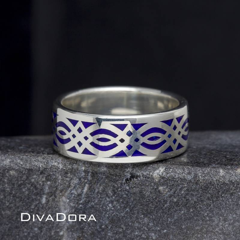 14K Solid Gold Ehering Mit Ihrer Wahl Der Emaille Farbe, Muster-Design, Jede Farbe Emaille, Anpassbar, Herrenring, Ara100-1 von DIVADORA