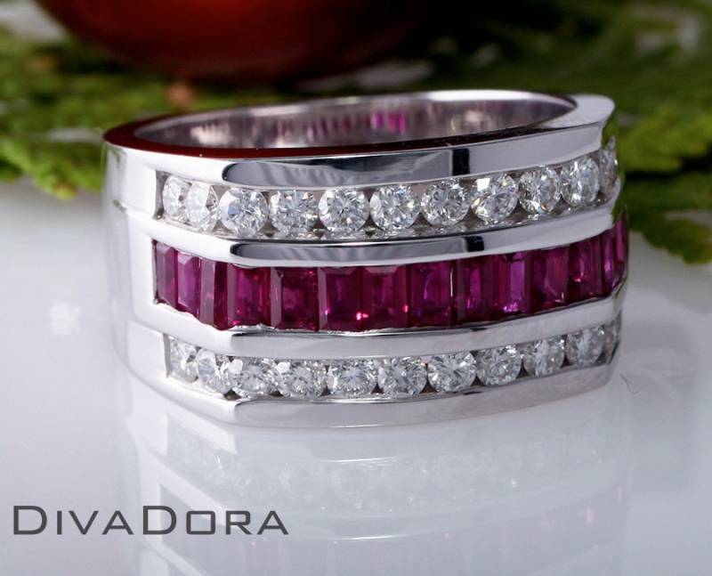 14K Solid Gold Ehering Mit Rubin Steinen Und Echten Diamanten, Anpassbare Ehering, Rubinring, Diamant Dr154-9 von DIVADORA