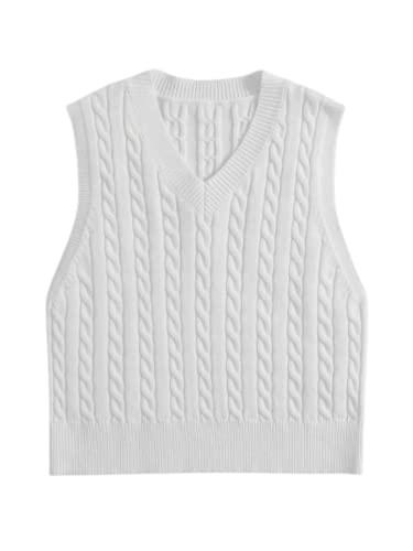 DIVAND Mode Kurz Gestrickte Pullover Pullunder Frauen Ärmellose V-Ausschnitt Zopfmuster Jumpers Frühling Sommer Loose Casual Atmungsaktiv Tank Top Cami Weste Bluse,A,M von DIVAND