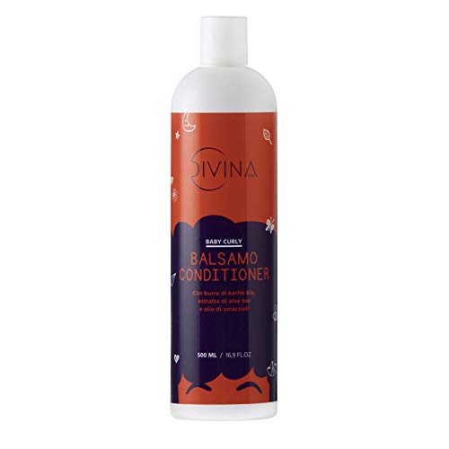 Baby Curly Conditioner für Kinder mit Afro- und lockigem Haar mit Sheabutter, Aloe, Traubenkernöl (500ml) von DIVINA BLK