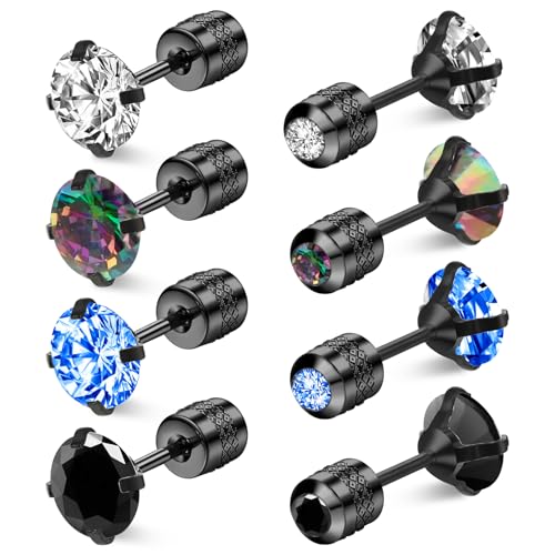 4 Paar Titan Ohrstecker Herren Ohrloch Stecher Set Hypoallergene Chirurgische Stahlohrringe Damen Schraube Zurück 5a Cubic Zirkonia Ohrstecker Titan Helix Ohrringe 4 Mm/6 Mm/14 Mm（Bunte） von DIVINA VITAE