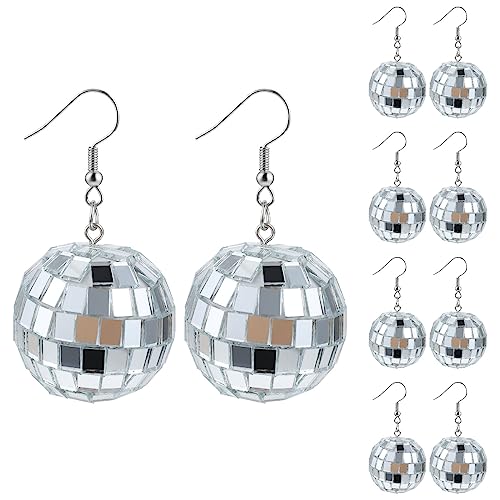 5 Paar Discokugel Ohrringe Damen Spiegelkugel Ohrringe Silber Modeschmuck Ohrringe Disco Zubehör Ohrringe Hängend Mädchen Disco Cowgirl Ohrringe Glitzer Halloween Statement Ohrringe von DIVINA VITAE