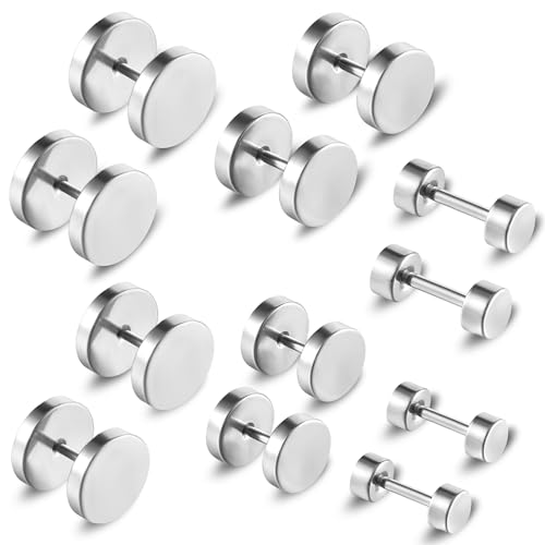 6 Paare Dot Ohrstecker Schwarze Edelstahl Stud Ohrstecker Set für Männer, Schwarz Runde Flat Ohrstecker Hypoallergen Ohrringe, Punk Rock Ohrstecker Herrenohrringe Set (4–10 mm)(Silber) von DIVINA VITAE