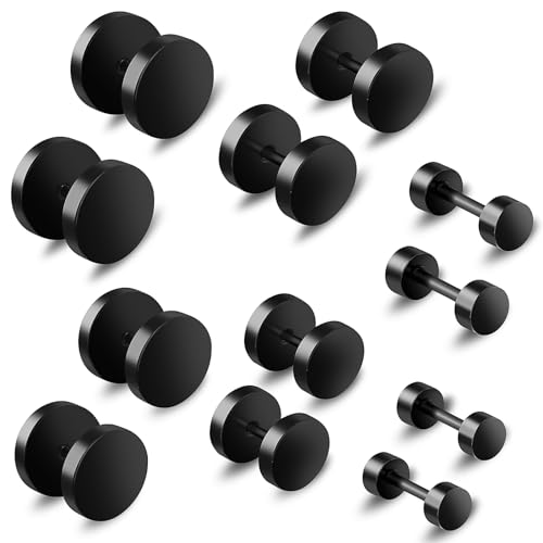 6 Paare Edelstahl Schwarze Stud Ohrstecker Set für Männer, Schwarz Matt Runde Ohrstecker Hypoallergen Piercing Ohrringe für Herren Frauen, Fake Plug Tunnel Herrenohrringe Set (4–10 mm) von DIVINA VITAE