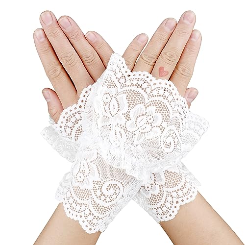 DIVINA VITAE 1 Paar Fingerlose Spitzenhandschuhe Damen Weiße Fingerlose Handschuhe Kurze Spitzenhandschuhe Teeparty Handschuhe Feenhandschuhe Hochzeitsfeier Kleidungszubehör Braut Lace Gloves von DIVINA VITAE