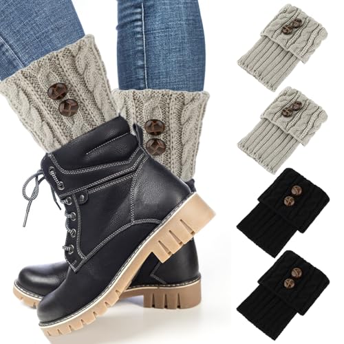 DIVINA VITAE 2 Paar Kurz Stulpen Damen Winterstiefel Überzüge Gestrickte Häkelstiefel Socken Beinstulpen Warme Stiefelmanschetten Sockenüberzüge Socken Beinüberzüge Geschenk (Schwar, Grau) von DIVINA VITAE