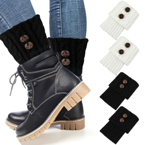 DIVINA VITAE 2 Paar Kurz Stulpen Damen Winterstiefel Überzüge Gestrickte Häkelstiefel Socken Kurz Beinstulpen Warme Stiefelmanschetten Sockenüberzüge Socken Beinüberzüge (Schwarz, Weiß) von DIVINA VITAE