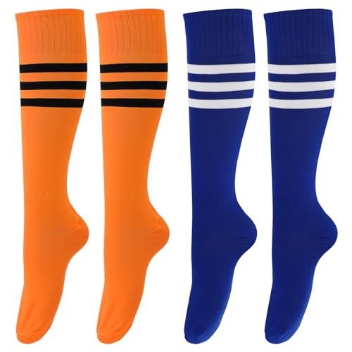 DIVINA VITAE 2 Paar Kniestrümpfe Damen, Gestreifte Kniestrümpfe, Klassische Socken Drei Streifenn Fußballsocken, Weiche Baumwolle Sportsocken Unisex für Cheerleader Laufen von DIVINA VITAE