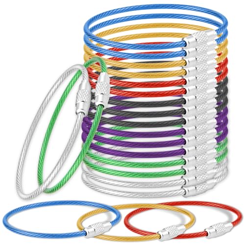 DIVINA VITAE 21 Stück Schlüsselring 15cm Farbe Drahtseil Schlüsselringe Multifunktionaler Großer Schlüsselring Passend für Gepäckanhänger Schlüsselkarte ID Karte von DIVINA VITAE