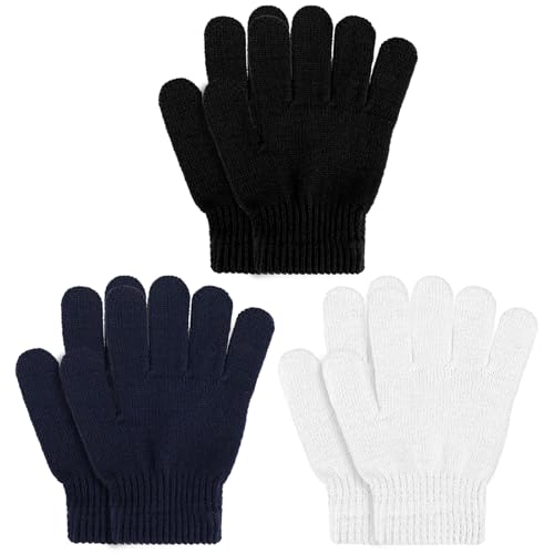 DIVINA VITAE 3 Paar Winterhandschuhe Kinder Handschuhe Warme Strickhandschuhe für Kaltes Wetter Elastische Vollfinger Handschuhe Reithandschuhe für Jungen Mädchen (Schwarz, Weiß, Grau) von DIVINA VITAE