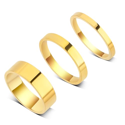 DIVINA VITAE 3 Stück 18k Vergoldetes Ringe Set Gold, Fingerring Stapelringe Frauen, Ring Set Gold Damen, Goldene Stacking Ringe, Goldene Ringe Set Wasserfest Schmuck (6) von DIVINA VITAE