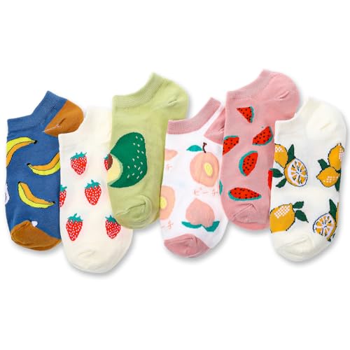 DIVINA VITAE 6 Paar Lustige Früchten Sneaker Socken Damen Niedliche Kurze Söckchen Mädchen Süße Bunt Socken Lässige Baumwollsöckchen (35-40) von DIVINA VITAE