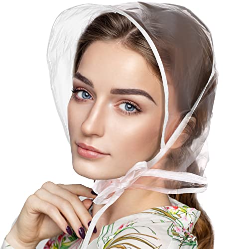 DIVINA VITAE 6 Stück Regenhaube Transparent Kopf Regenhut mit Sonnenschutz Kunststoff Regenhut Damen Wasserdicht Unisex Herren Damen Regenmantel Regenschutz Überkopf Regenmütze von DIVINA VITAE