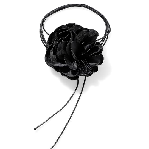 DIVINA VITAE Choker Schwarz Blumen Halskette Rosen Halsband Damen Verstellbares Halsband Groß Choker Kette Rose Anhänger Samt Choker 2000er Jahre Frauen Mädchen Schmuckzubehör von DIVINA VITAE