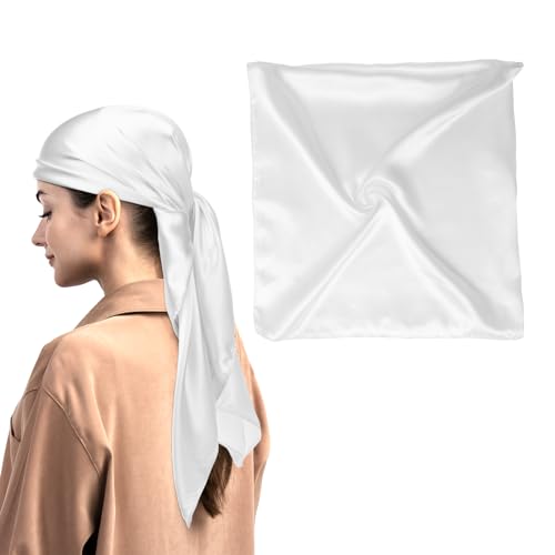 DIVINA VITAE Damen Sommer Kopftuch 90 x 90 cm Satin Bandana Weiß Große Satin Kopftücher Einfacher Seidentuch Frauen Mädchen Kopftuch Haarschmuck von DIVINA VITAE