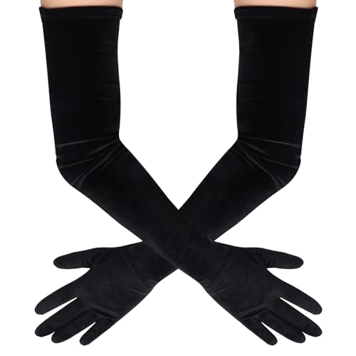 DIVINA VITAE Lange Samthandschuhe Damen Schwarz - Ellenbogenlang 1920er Opernhandschuhe Satin Braut Hochzeit Moderne Opernparty Abendessen von DIVINA VITAE