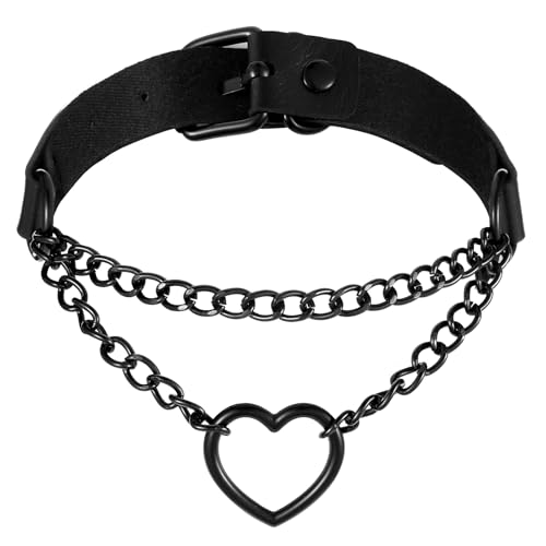 DIVINA VITAE Choker Kette Damen Schwarz Gothic Halskette Choker Schwarzes Gothic Pu-leder Herz Schlupfkette Verstellbarer Retro Choker Halsband Kette Für Festival Party Halloween Weihnachten Zubehör von DIVINA VITAE
