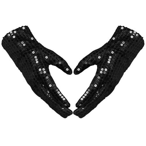 DIVINA VITAE Schwarz Pailletten Handschuhe Damen Glitzer Pailletten Tanzhandschuhe Klassische Maskerade Jazz Tanz Kurze Handschuhe Halloween Karneval Cosplay Anziehhandschuhe von DIVINA VITAE