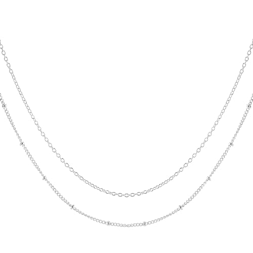 DIVINA VITAE Verstellbar Halskette Schlangenkette Traditionelle Damenhalskette Silber Doppelkette Damen Layer Kette mit Gedrehter Stapelbare Braut Necklace Seilkette für Frauen Mädchen von DIVINA VITAE