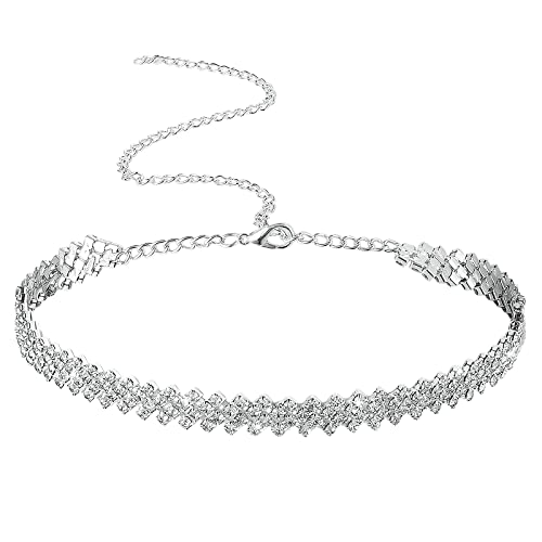 DIVINA VITAE Kette Strass Halskette Choker Kristall Diamond Row Halskette Glänzende Schmuck Halskette Strass Halskette Damen Silber Einfache Party Halskette für Mädchen Frauen Frau und Mutter von DIVINA VITAE