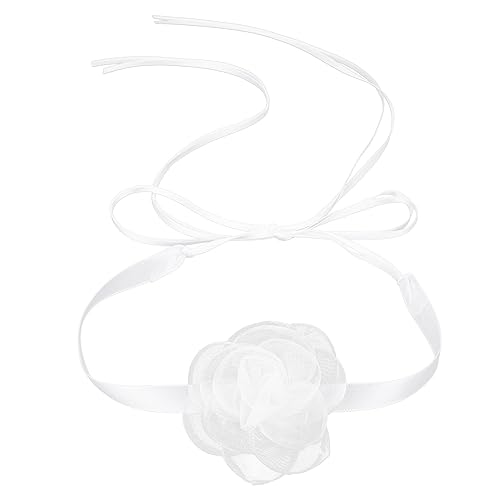 DIVINA VITAE Blumen Halskette Kamelien Anhänger Damen Choker Spitze Schlüsselbein Kette Sexy Langes Band Verstellbares Halsband Vintage Kragen Choker Halskette für Frauen Mädchen (Weiß) von DIVINA VITAE