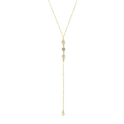 DIVINA VITAE Zarte Goldkette, 14 Karat Vergoldet, Lariat-Halskette Für Damen, Y-Förmige Gold-Tropfen-Halskette, Kubischer Zirkonia, Perlenstab, Lange Goldkette Für Damen Und Mädchen, Geschenk von DIVINA VITAE