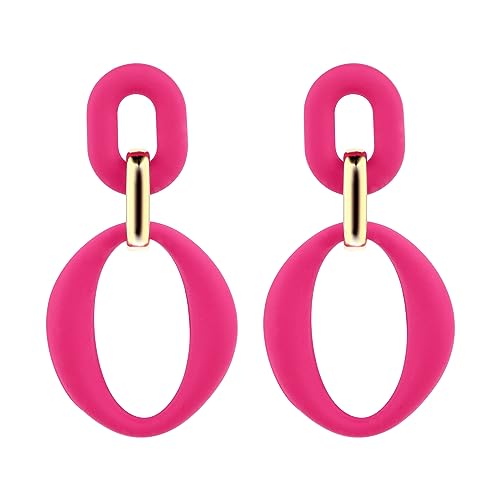 Neon Ohrringe Damen Acryl - Tropfen Quadratisch Statement Schmuck Frauen Modische Oval Mädchen 70er 80er 90er Party Zubehör (Rosarot) von DIVINA VITAE