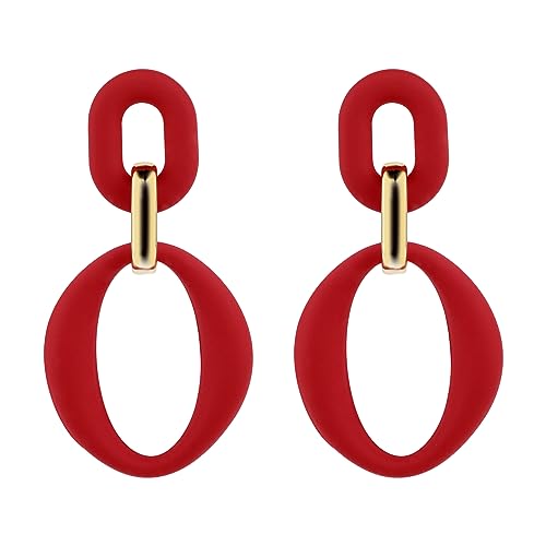 Neon Ohrringe Damen Acryl Länge Ohrringe Tropfen Ohrringe Quadratisch Statement Ohrringe Schmuck Frauen Ohrringe Modische Oval Ohrringe Mädchen 70er 80er 90er Party Zubehör (Rot) von DIVINA VITAE