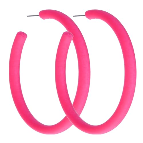 Neon Ohrringe Damen Bunt Große Creolen Vintage 80er Jahre Frauen Acryl Offen Modisch Runde für 90er Party Accessoires (Rosenrot) von DIVINA VITAE