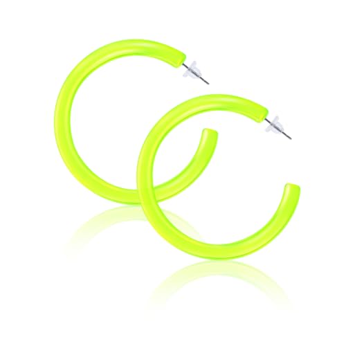 Neon Ohrringe Damen Creolen 80er Jahre Ohrringe Vintage Bunte Neon Ohrstecker Mädchen Kunststoff Earrings Acryl Neon Große Creolen für 70er 80er 90er Party Kostümschmuck (Gelb) von DIVINA VITAE