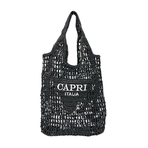 DIVINA CABRERA BAG135 Tote Bag aus Stroh, perforiert, 38 x 39 cm, Black - Capri Edition, 38x39 centimeters von DIVINA