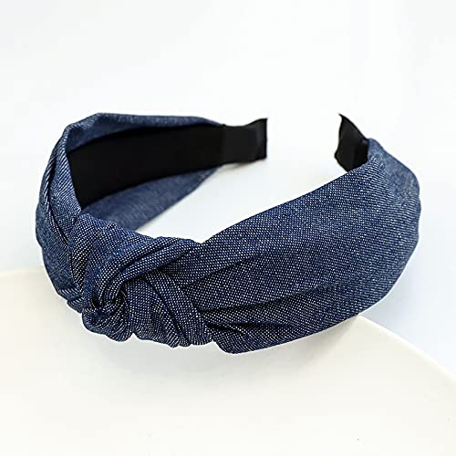 Denim Tie Knoten Haarband Kreuz Stirnband for Frauen Mädchen Haarschmuck Buntes Geschenk (Color : Dark Blue) von DIXII