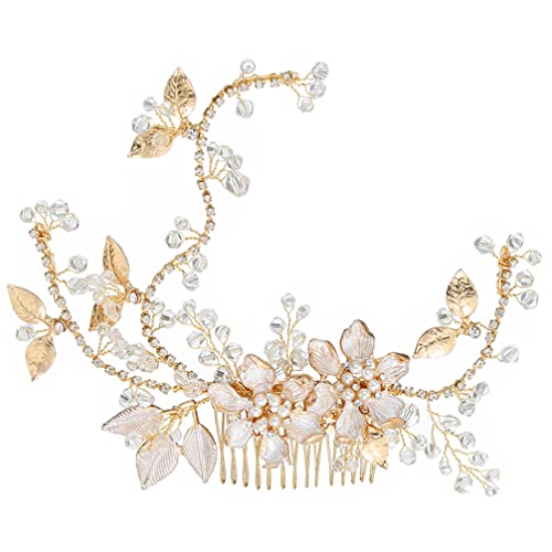 Haarnadel Blatt Braut Hochzeit Haarkamm Legierung Blume Haarkamm Kopfschmuck Strass Braut Haarteil for Frauen Golden von DIXII