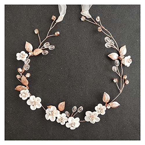 Haarnadel Handgemachte Rose Gold Farbe Legierung Blatt Strass Keramik Blume Braut Haar Rebe Braut Stirnband Frauen Mädchen Haarschmuck von DIXII